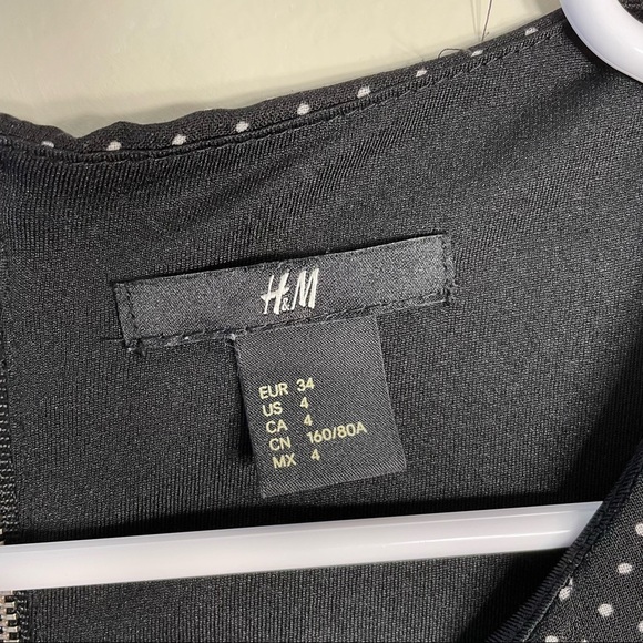 H&M black and white polka dot short sleeved midi length summer dress flowy - Picture 5 of 6